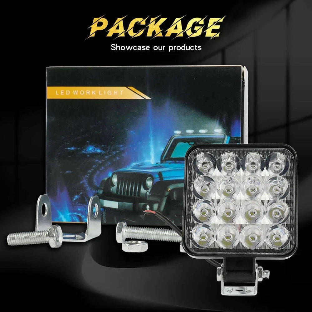 Mini 4 Inch LED Work Light 48W 12V Off-Road Spotlight-2PC White