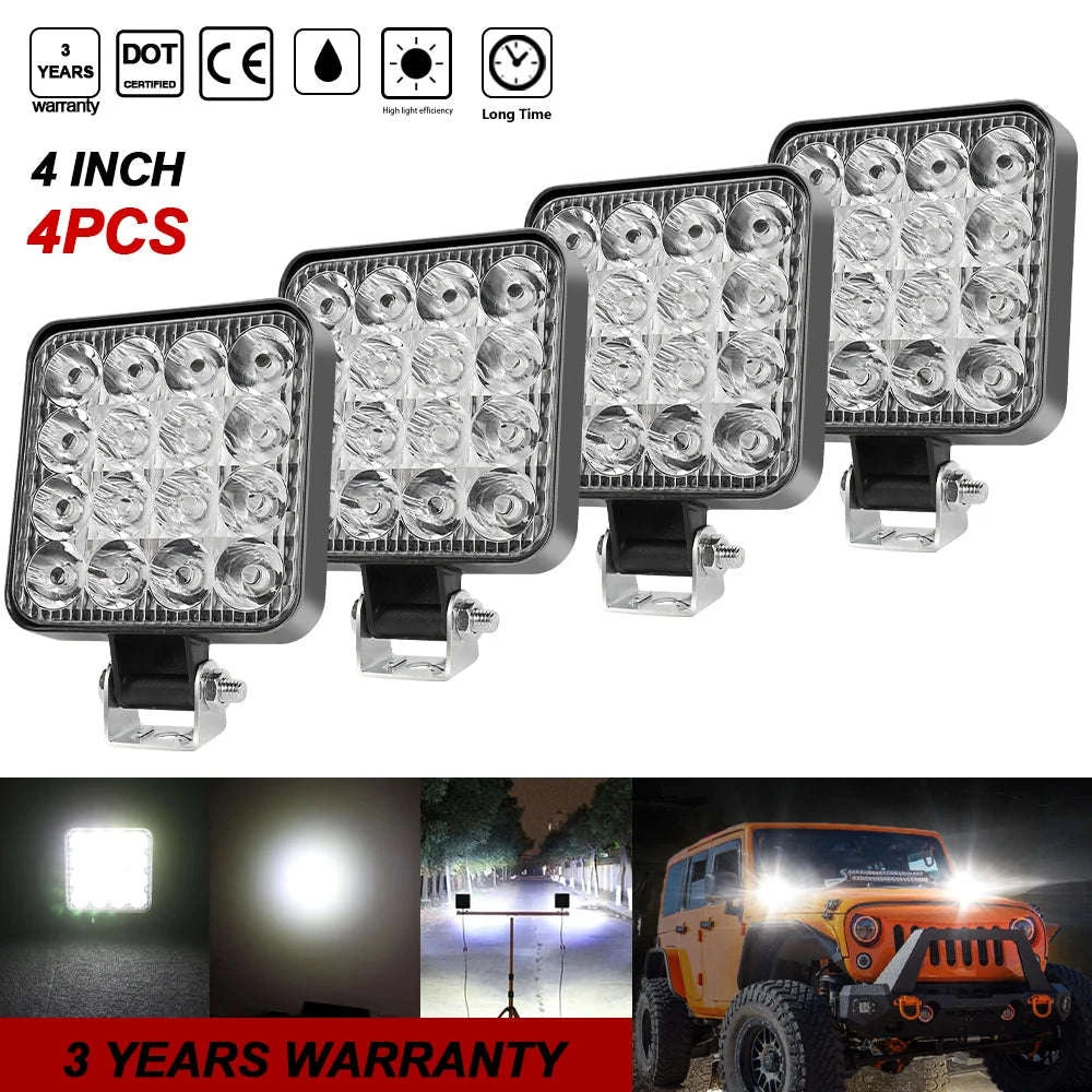 Mini 4 Inch LED Work Light 48W 12V Off-Road Spotlight-2PC White