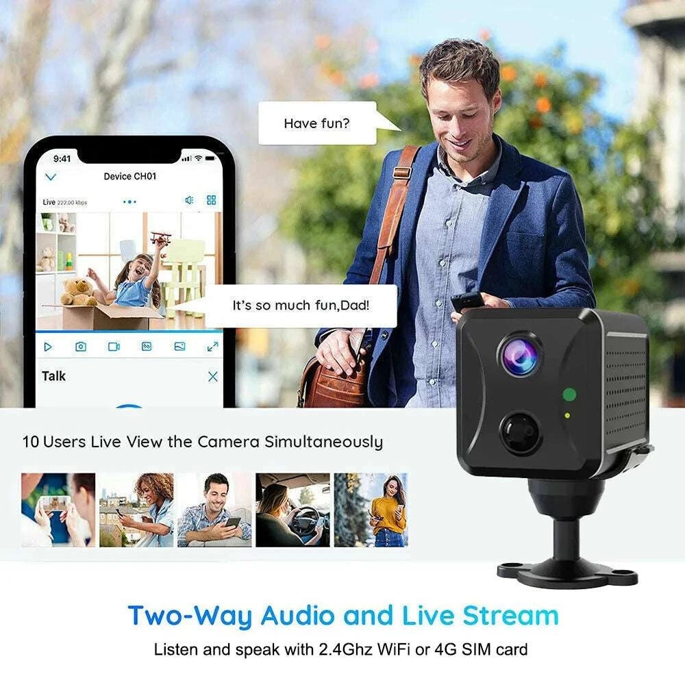 Mini 4G Security Camera with AI Detection, 5MP HD & Night Vision-WIFI Add 16GB Card-