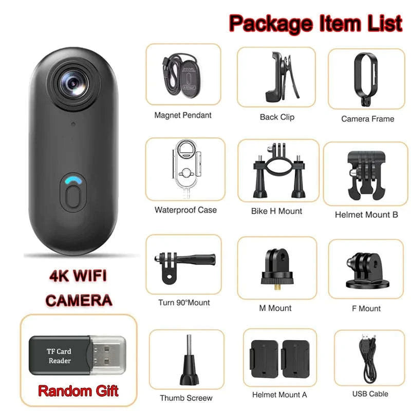 Mini 4K Action Camera with WiFi, Magnetic Mount & 30M Waterproof-FHD 1080P (White) / NO TF Card