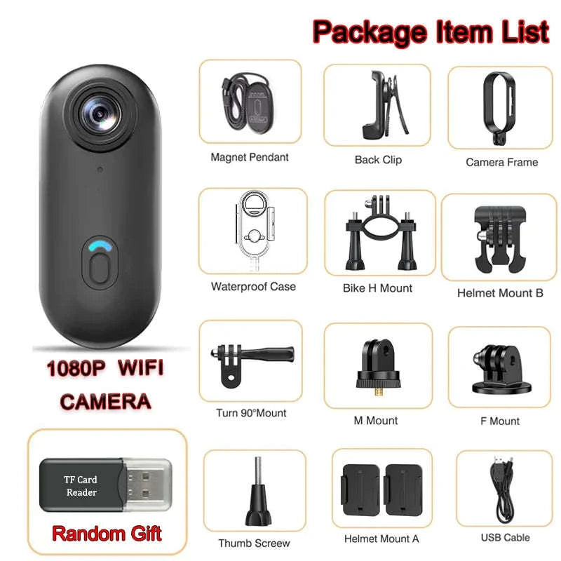 Mini 4K Action Camera with WiFi, Magnetic Mount & 30M Waterproof-FHD 1080P (White) / NO TF Card
