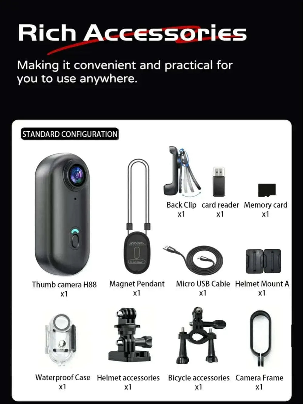 Mini 4K Action Camera with WiFi, Magnetic Mount & 30M Waterproof-FHD 1080P (White) / NO TF Card