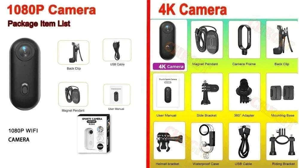 Mini 4K Action Camera with WiFi, Waterproof Helmet Body Cam-1080P-Black / no card