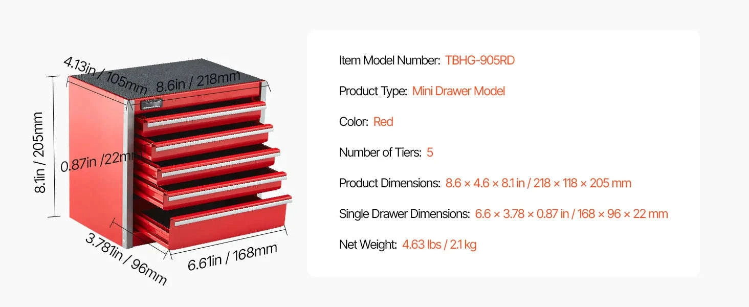 Mini 5-Drawer Metal Tool Box – Compact Organizer for Tools & Small Items-Balck / CZECH REPUBLIC
