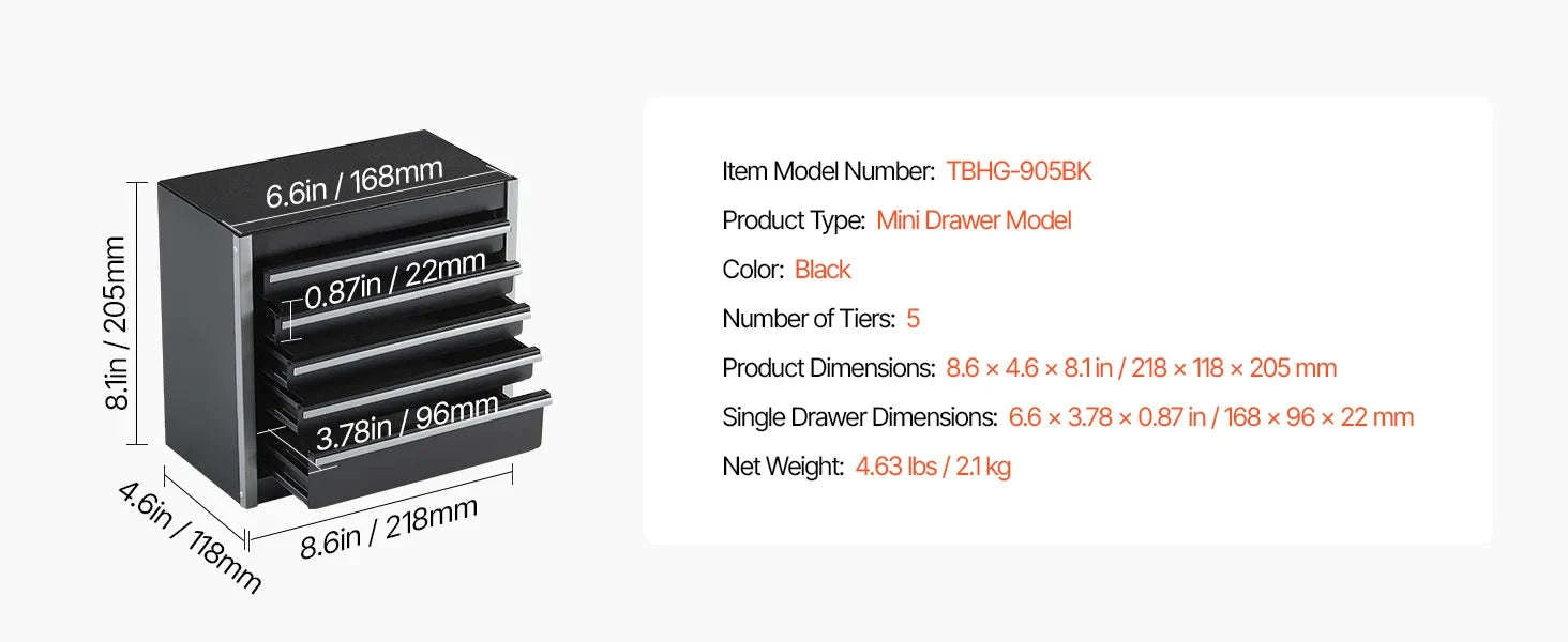 Mini 5-Drawer Metal Tool Box – Compact Organizer for Tools & Small Items-Balck / CZECH REPUBLIC