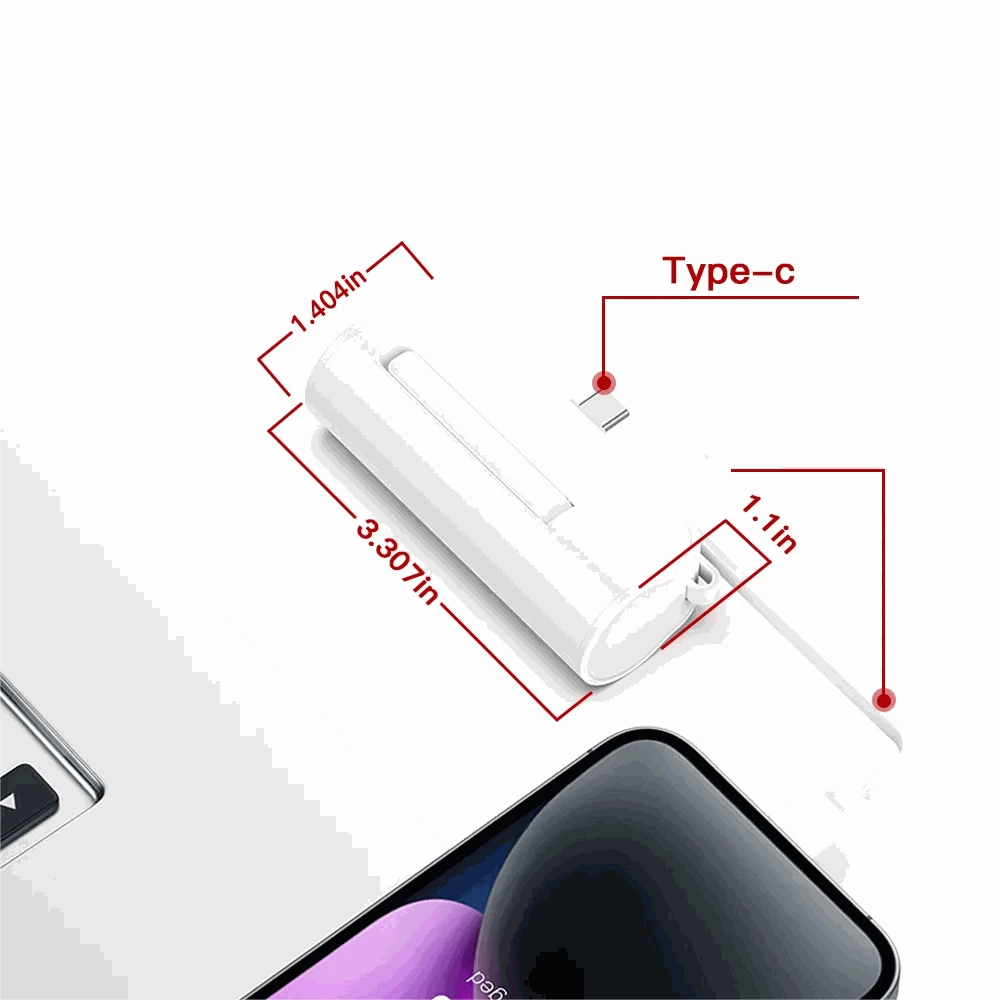 Mini 5000mAh Power Bank with Built-In Cable, LED Light & Stand-pink / 5000mAh / United States