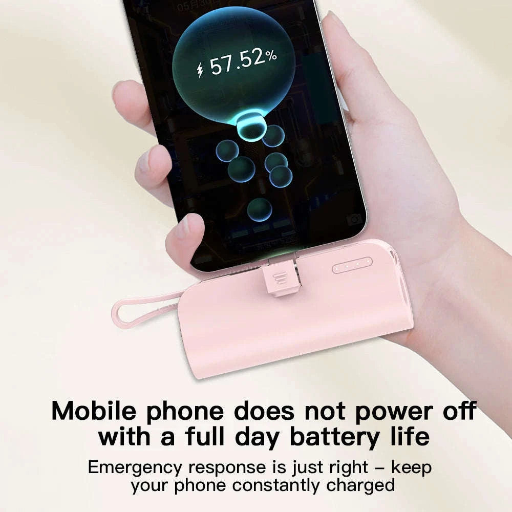 Mini 5000mAh Power Bank with Built-In Cable, LED Light & Stand-pink / 5000mAh / United States