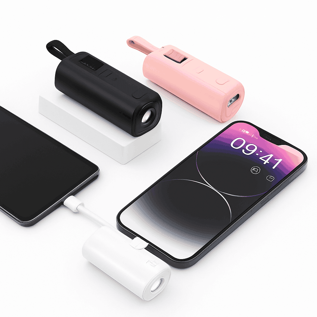 Mini 5000mAh Power Bank with Built-In Cable, LED Light & Stand-pink / 5000mAh / United States