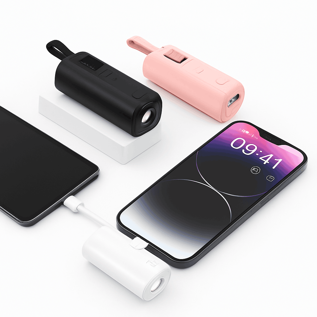 Mini 5000mAh Power Bank with Built-In Cable, LED Light & Stand-pink / 5000mAh / United States