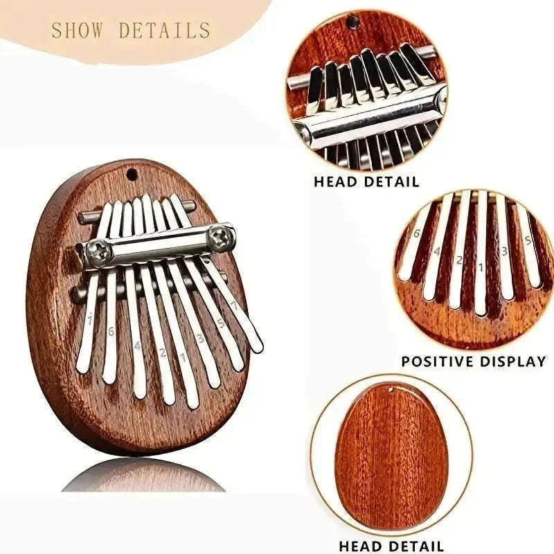 Mini 8-Key Wooden Kalimba Thumb Piano with Pendant Chain-Water droplet