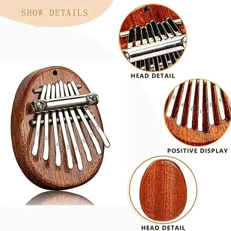 Mini 8-Key Wooden Kalimba Thumb Piano with Pendant Chain-Water droplet