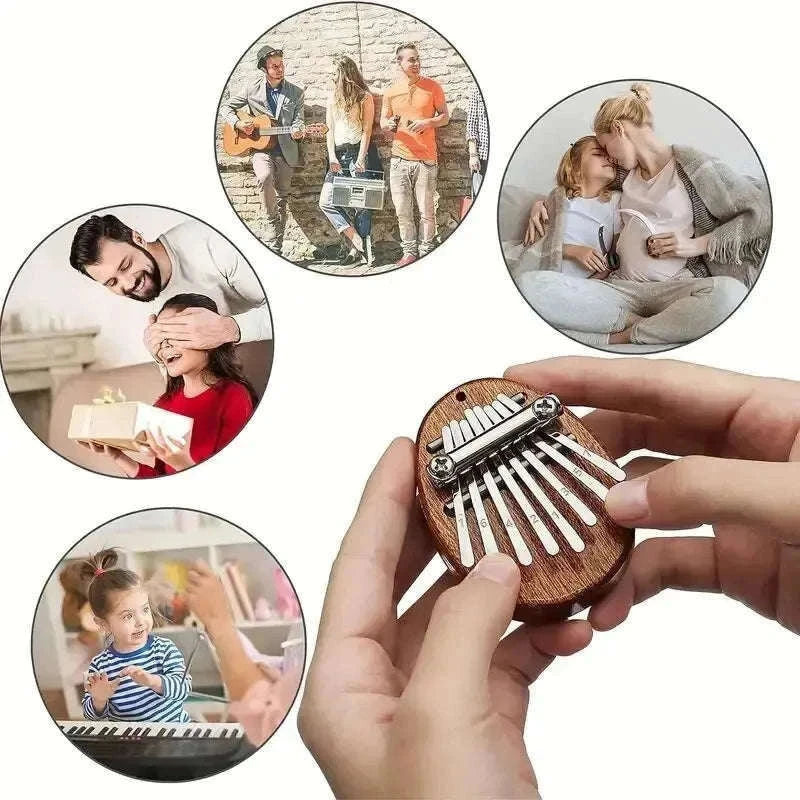 Mini 8-Key Wooden Kalimba Thumb Piano with Pendant Chain-Water droplet