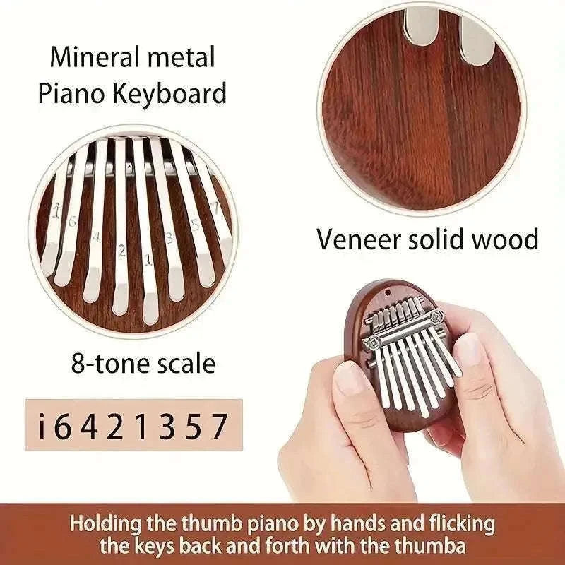 Mini 8-Key Wooden Kalimba Thumb Piano with Pendant Chain-Water droplet