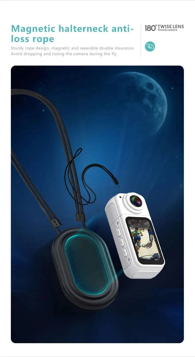 Mini Action Camera 180° Rotating Lens WiFi Body Cam 1080P-white NO TF