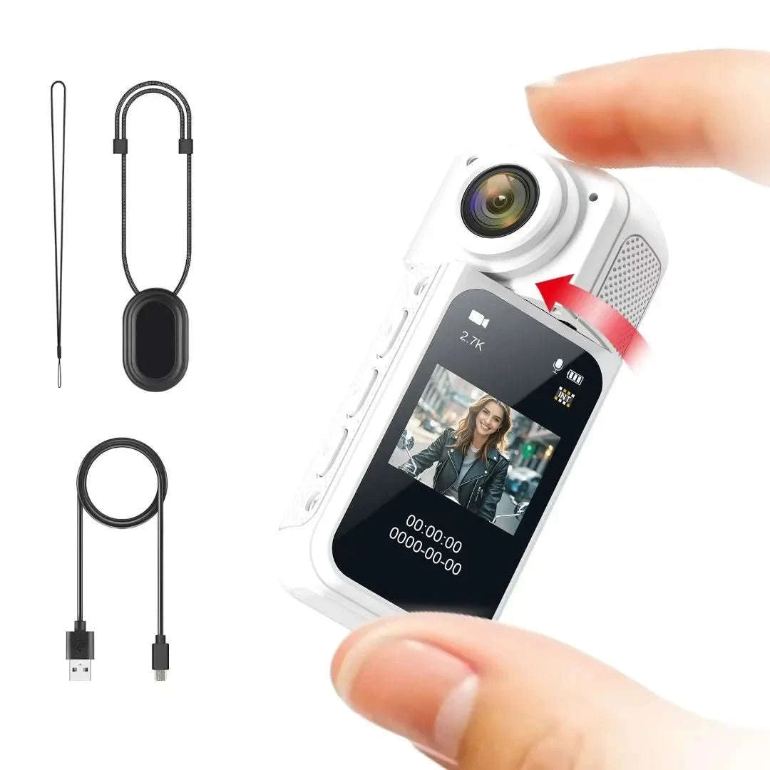 Mini Action Camera 180° Rotating Lens WiFi Body Cam 1080P-white NO TF