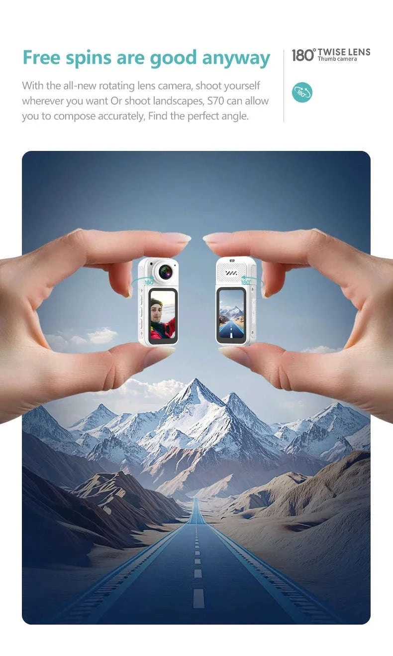 Mini Action Camera 180° Rotating Lens WiFi Body Cam 1080P-white NO TF