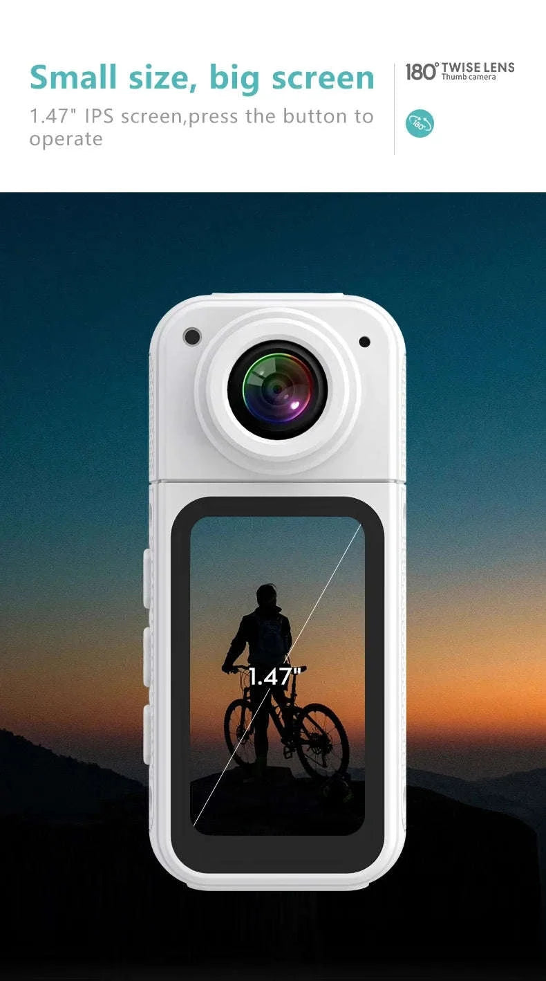 Mini Action Camera 180° Rotating Lens WiFi Body Cam 1080P-white NO TF