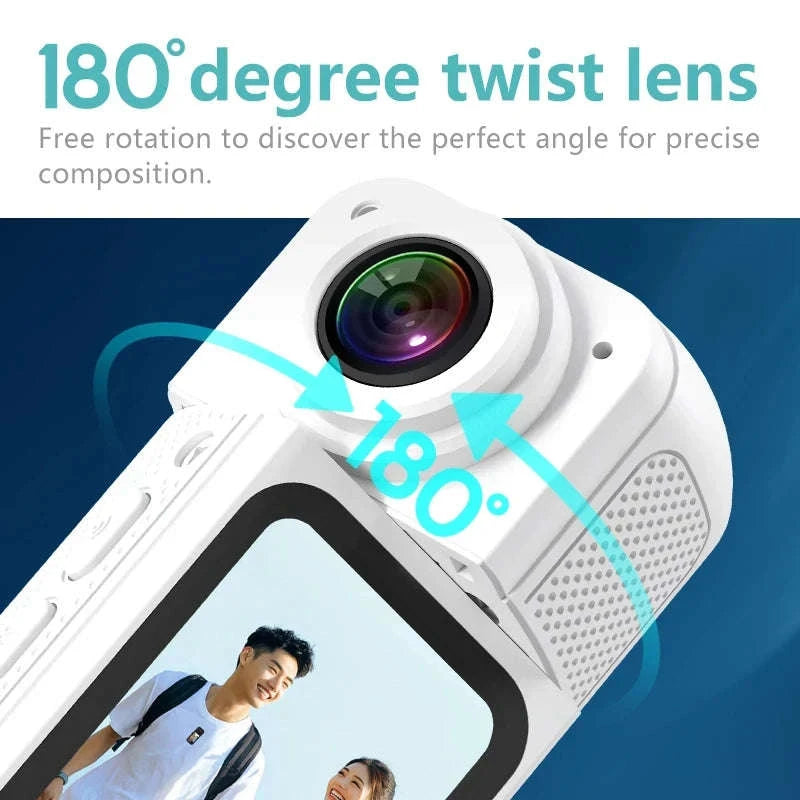 Mini Action Camera 180° Rotating Lens WiFi Body Cam 1080P-white NO TF