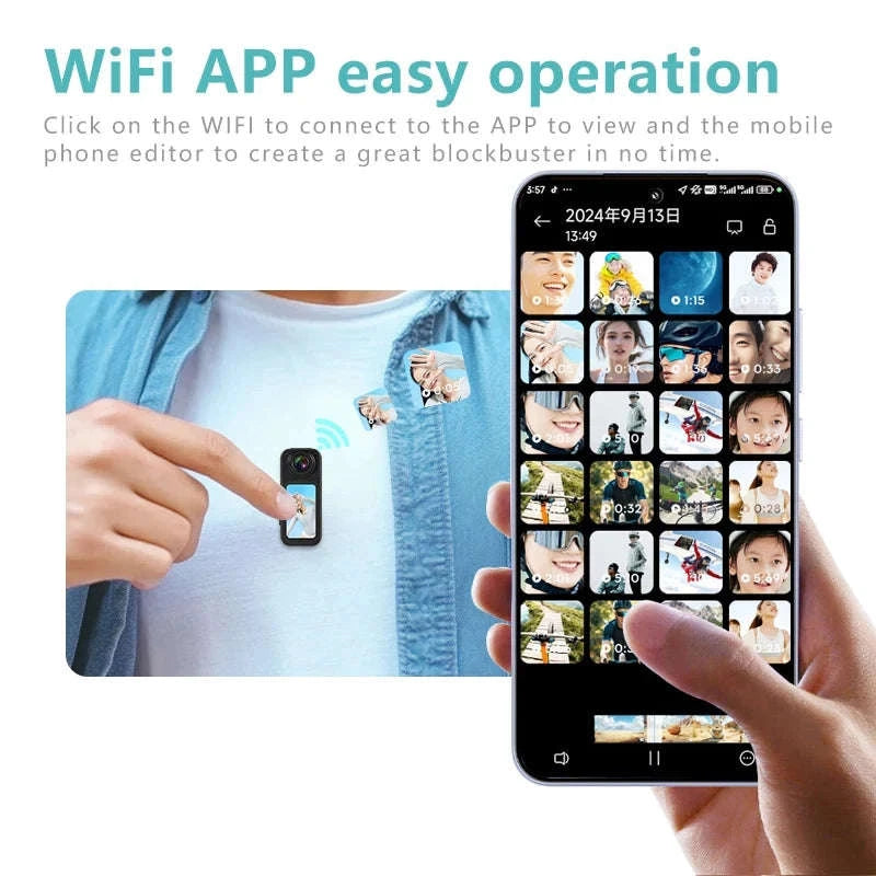Mini Action Camera 180° Rotating Lens WiFi Body Cam 1080P-white NO TF