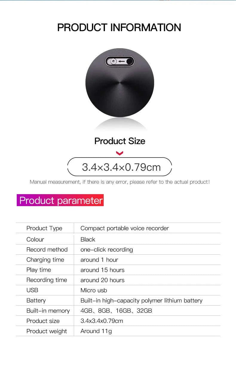 Mini Activated Voice Recorder with USB Storage-black / 32 GB