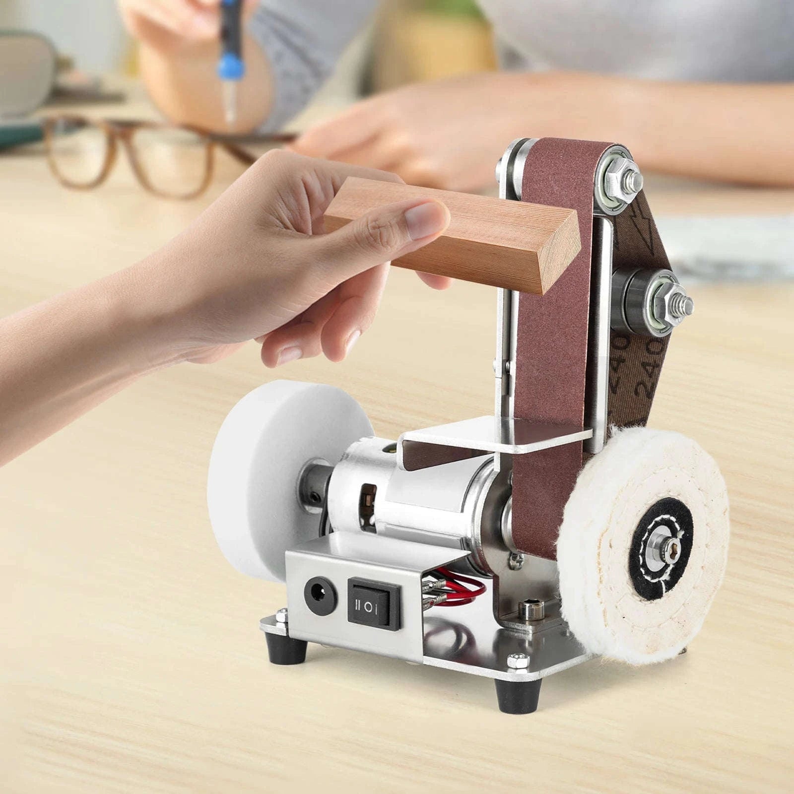 Mini Belt Sander with Adjustable Speed and Stainless Steel Body-Silver / GERMANY