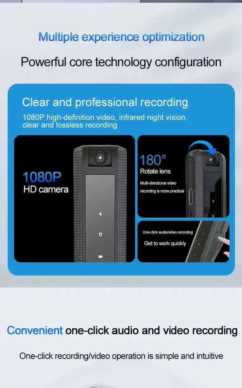 Mini Body Camera 1080P HD with Night Vision & 180° Rotating Lens-Black