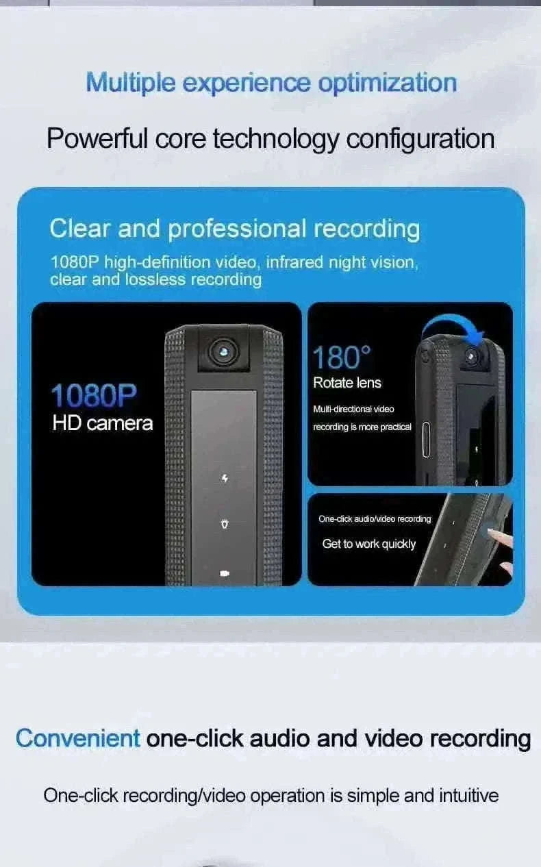 Mini Body Camera 1080P HD with Night Vision & 180° Rotating Lens-Black