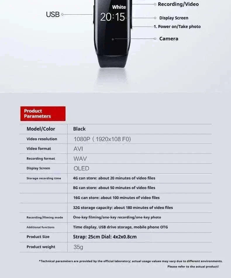 Mini Camera Wristwatch 1080P HD with 4GB Memory Discreet Design-black / 8GB / China Mainland