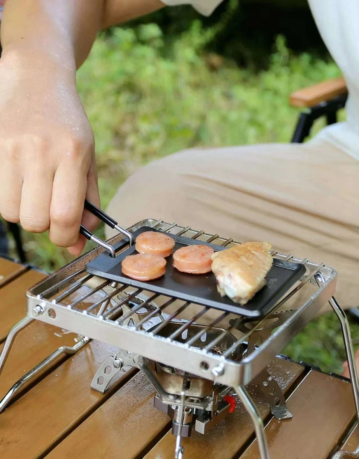 Mini Camping Frying Pan Portable Outdoor Grill Pan-Black