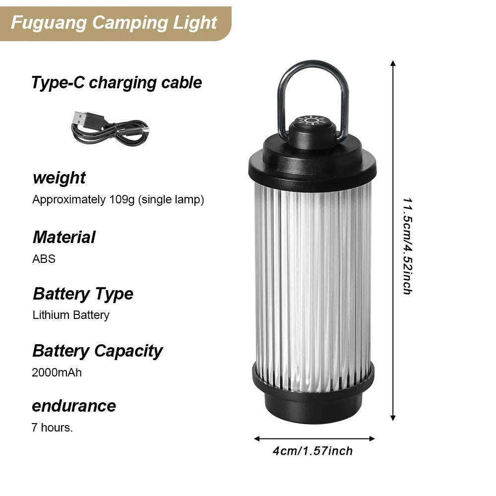 Mini Camping Lamp USB Rechargeable Tent Lantern 2000mAh-Transparent
