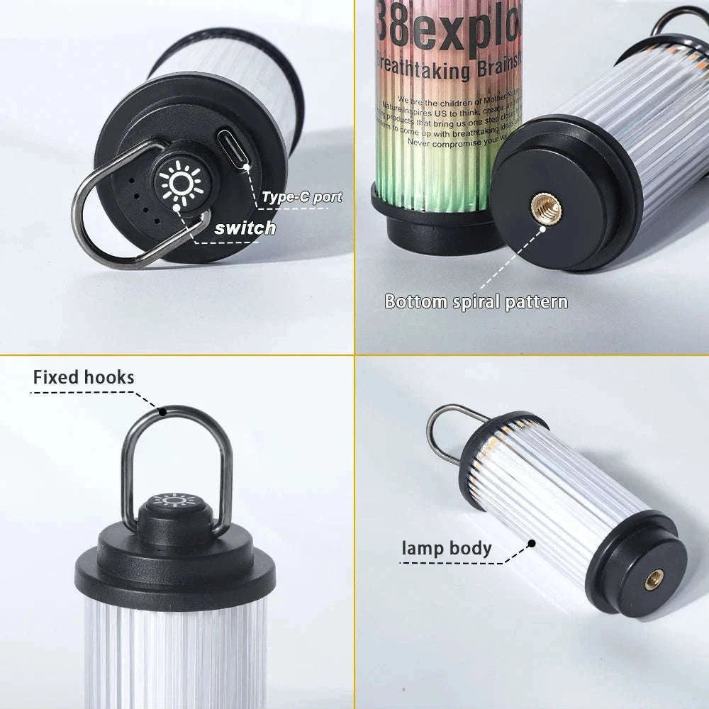 Mini Camping Lamp USB Rechargeable Tent Lantern 2000mAh-Transparent