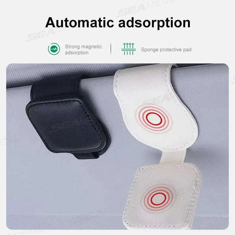 Mini Car Glasses Holder Magnetic Sun Visor Clip-WHITE