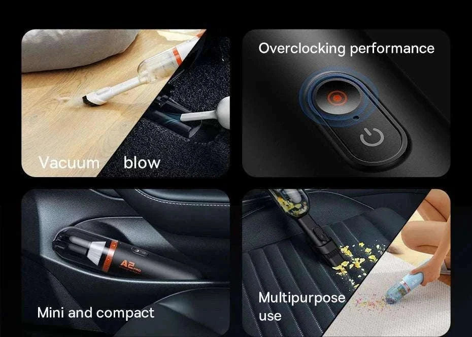 Mini Car Vacuum Cleaner 6000Pa Handheld 2-in-1 Vacuum & Blower-Black