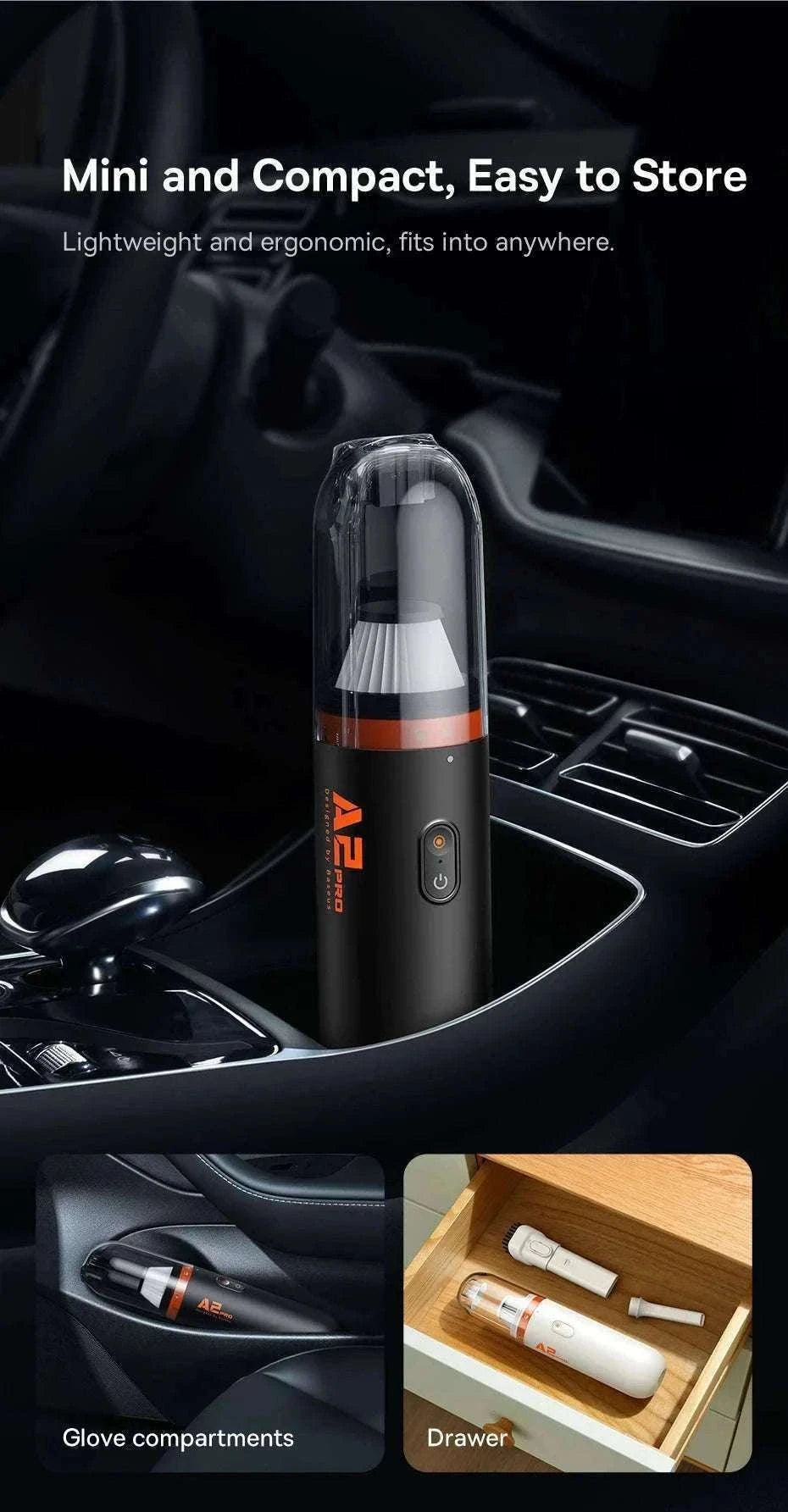 Mini Car Vacuum Cleaner 6000Pa Handheld 2-in-1 Vacuum & Blower-Black