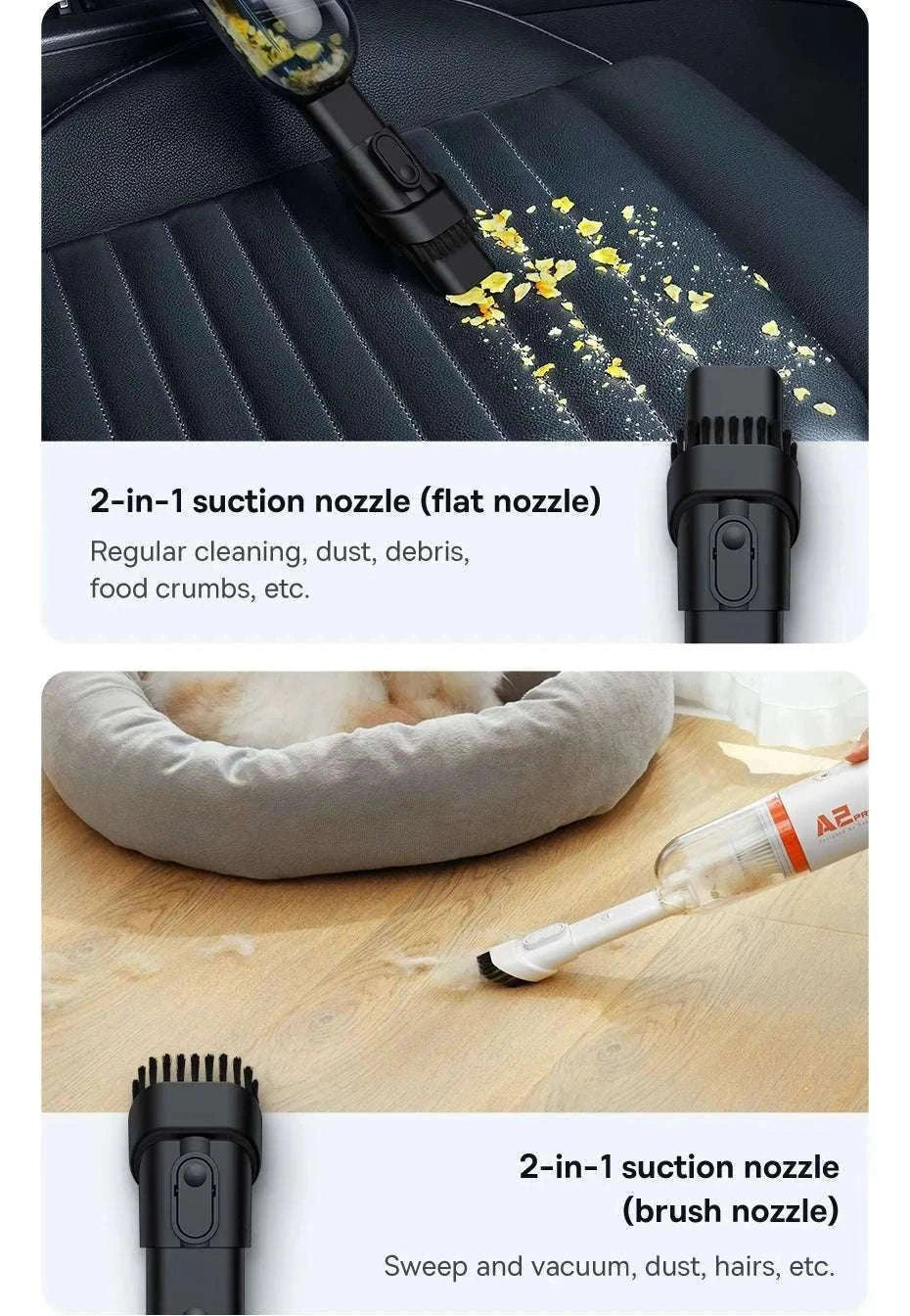 Mini Car Vacuum Cleaner 6000Pa Handheld 2-in-1 Vacuum & Blower-Black