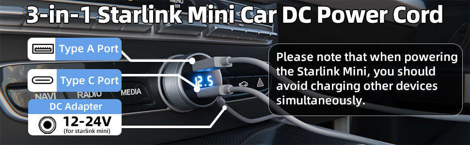 Mini Cigarette Lighter Adapter 36V 1.67A 3-in-1 Cord-1M