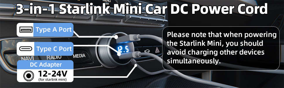 Mini Cigarette Lighter Adapter 36V 1.67A 3-in-1 Cord-1M