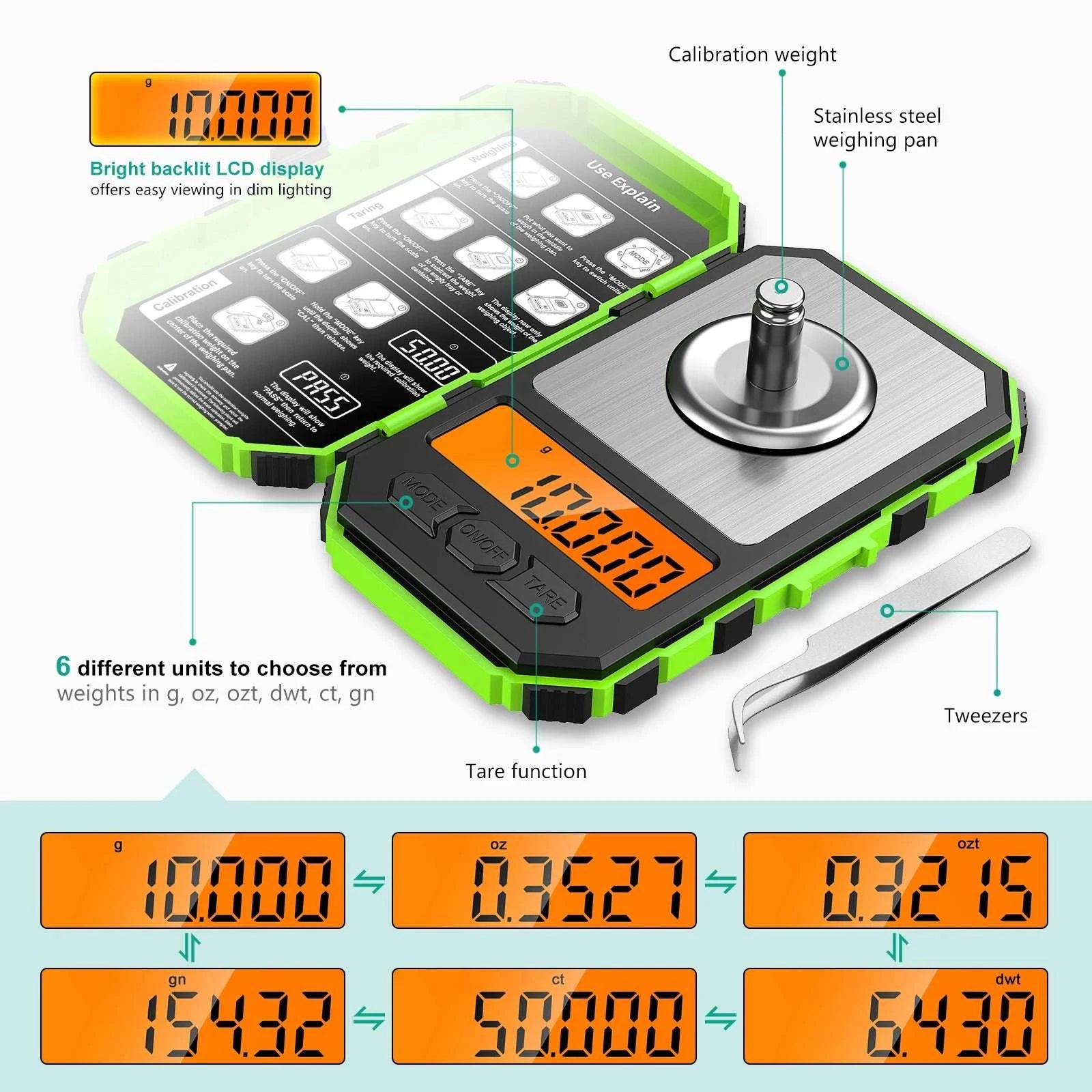 Mini Digital Precision Scale 0.001g Accuracy Pocket Weighing Tool-A1-0.001g 50g-Green / China Mainland