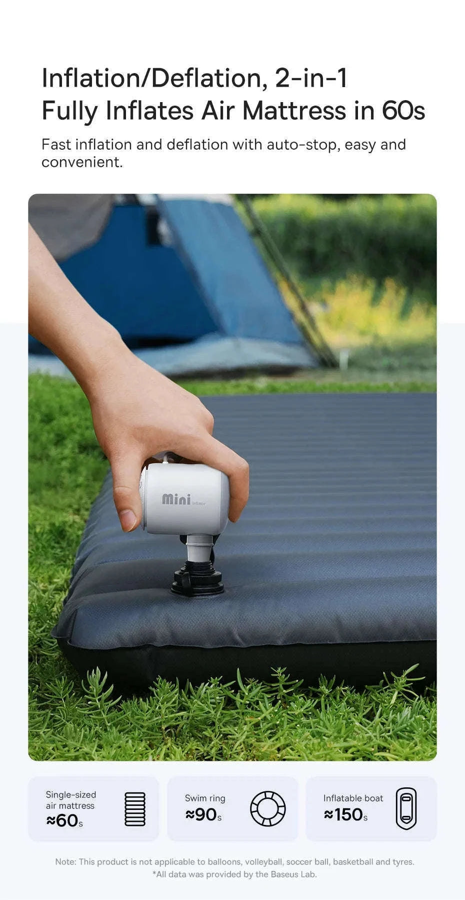 Mini Electric Air Pump Portable Inflator for Mattresses & Pool Gear-White