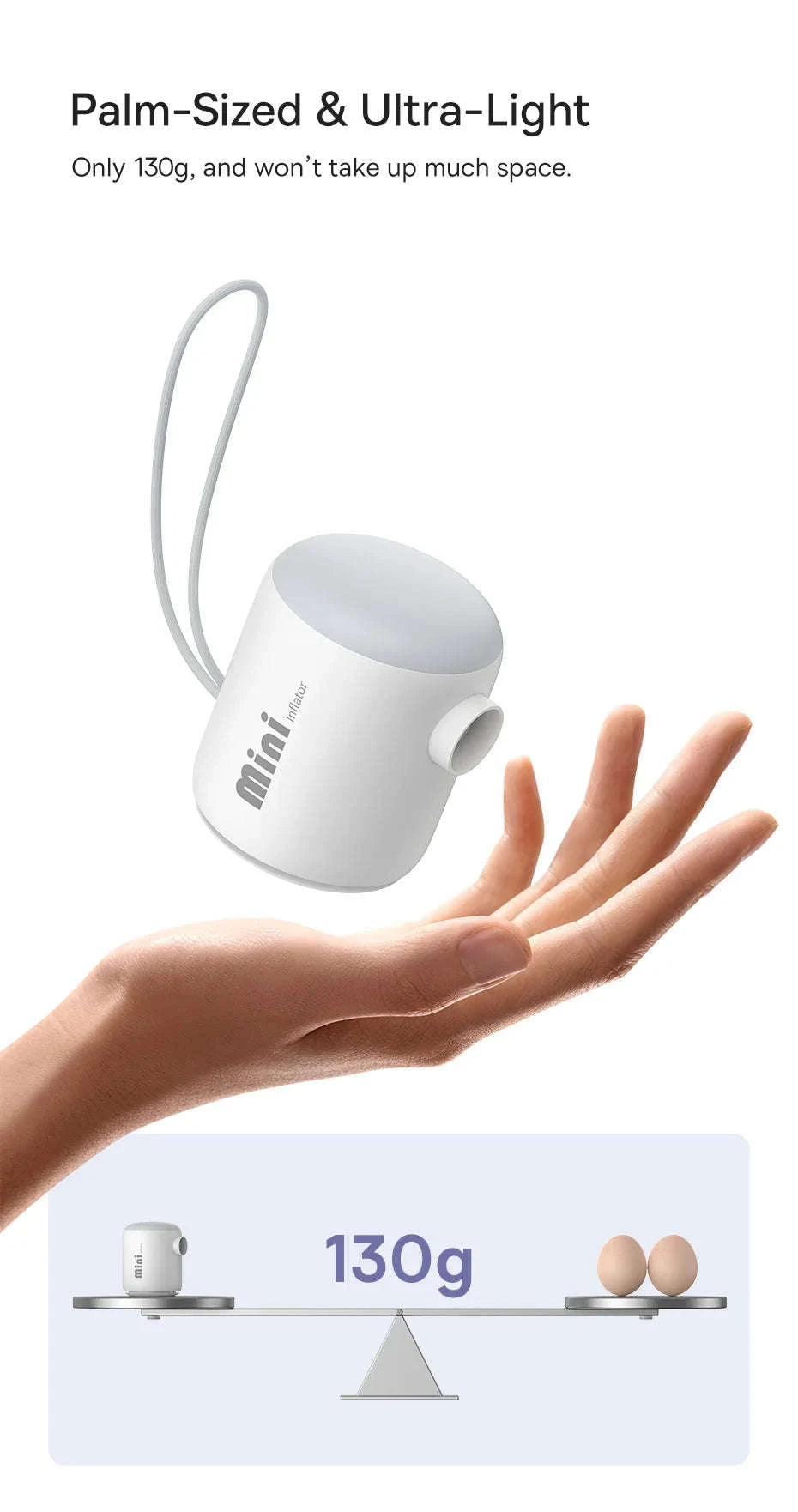 Mini Electric Air Pump Portable Inflator for Mattresses & Pool Gear-White