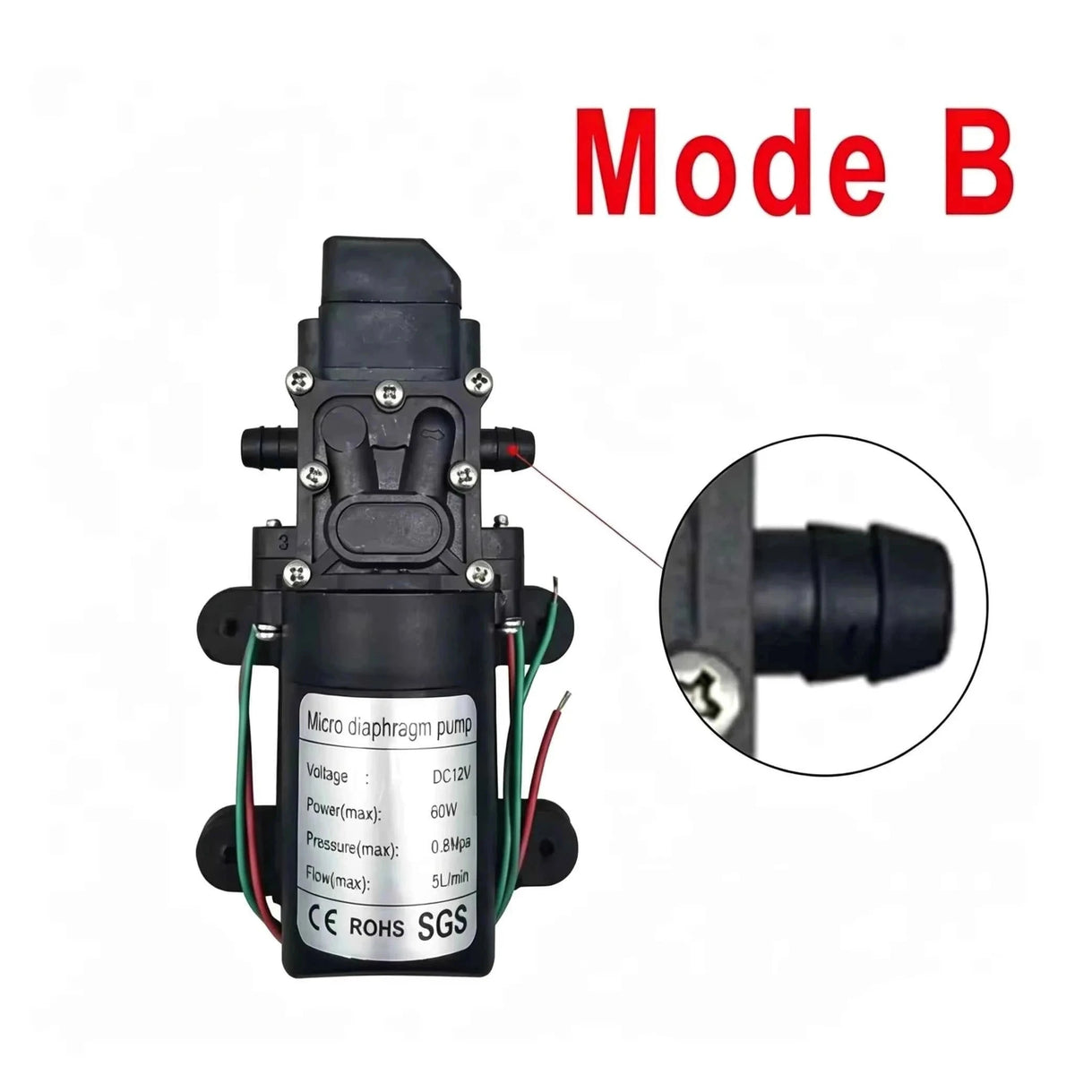 Mini Electric Diaphragm Pump 120 PSI 60W 5L/Min DC 12V Self-Priming-Mode A / DC12V
