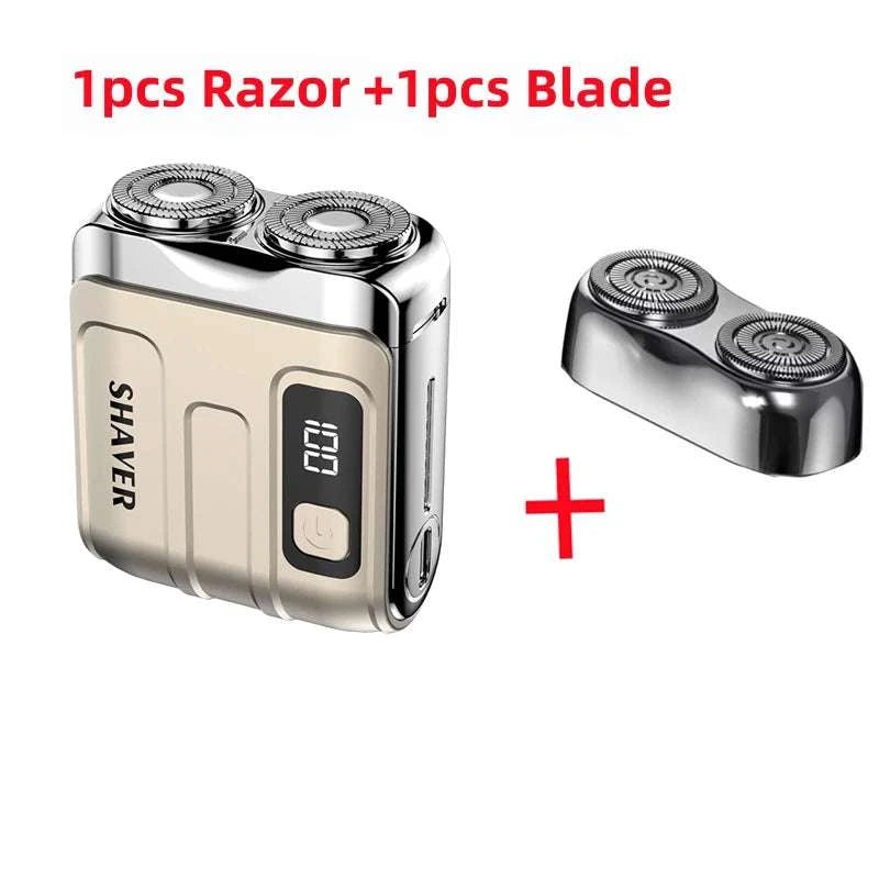 Mini Electric Shaver with Dual Blades & Digital Display-blue and blade / China Mainland