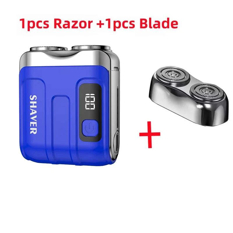 Mini Electric Shaver with Dual Blades & Digital Display-blue and blade / China Mainland