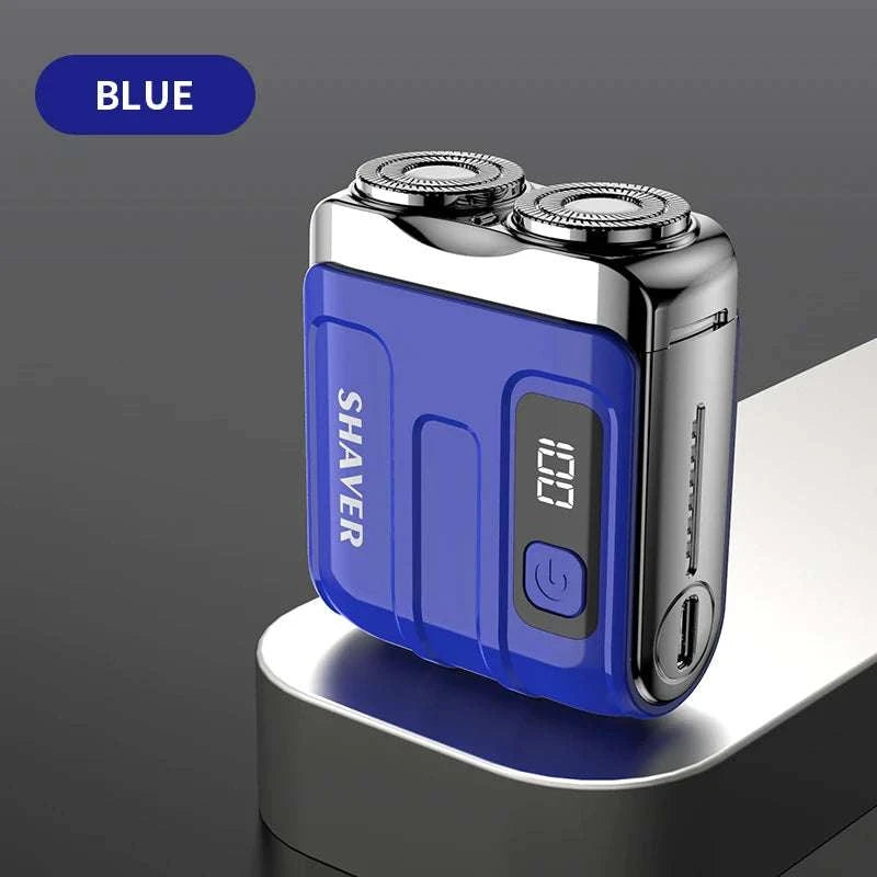 Mini Electric Shaver with Dual Blades & Digital Display-blue and blade / China Mainland
