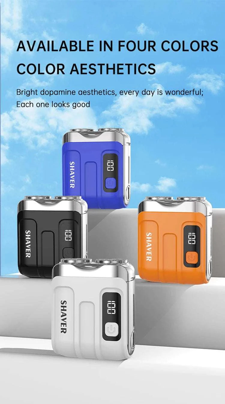 Mini Electric Shaver with Dual Blades & Digital Display-blue and blade / China Mainland