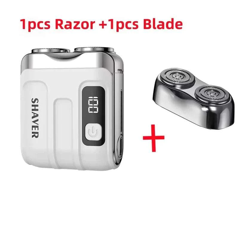 Mini Electric Shaver with Dual Blades & Digital Display-blue and blade / China Mainland