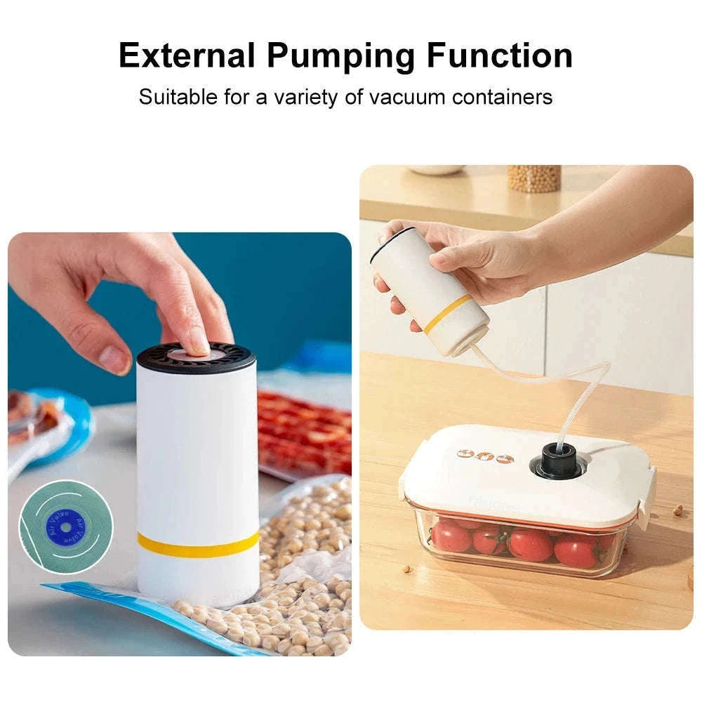 Mini Electric Vacuum Pump for Food Storage Bags – Rechargeable-White