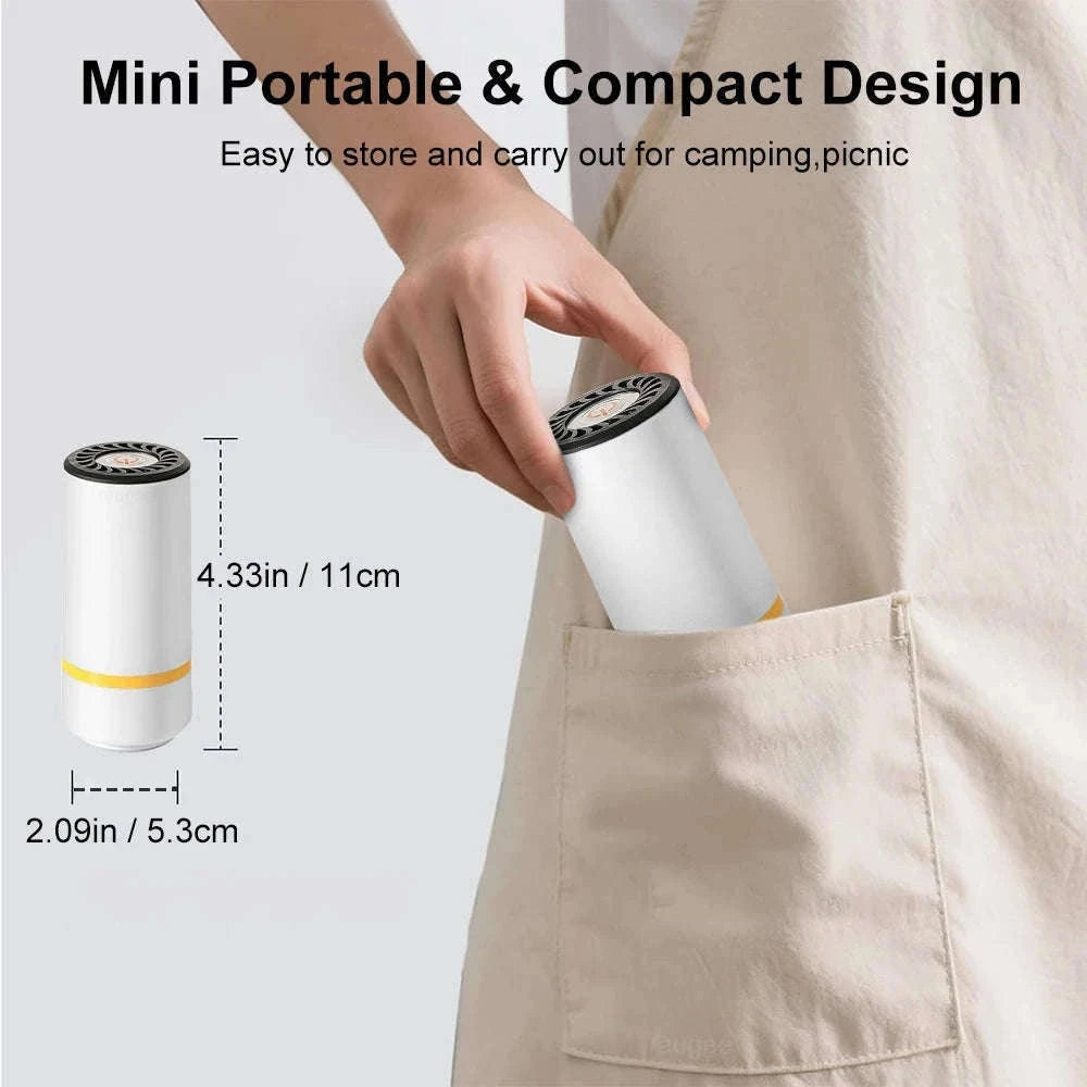 Mini Electric Vacuum Pump for Food Storage Bags – Rechargeable-White