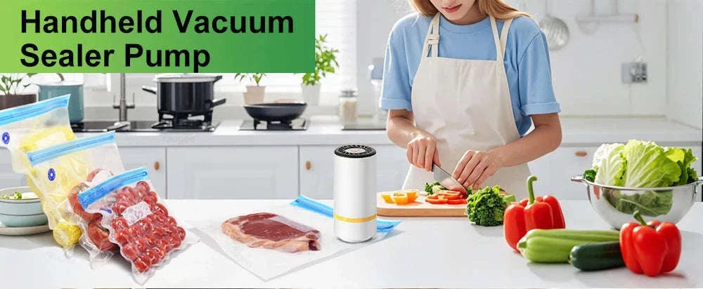 Mini Electric Vacuum Pump for Food Storage Bags – Rechargeable-White