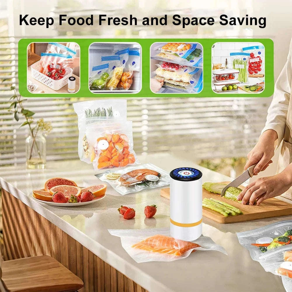 Mini Electric Vacuum Pump for Food Storage Bags – Rechargeable-White